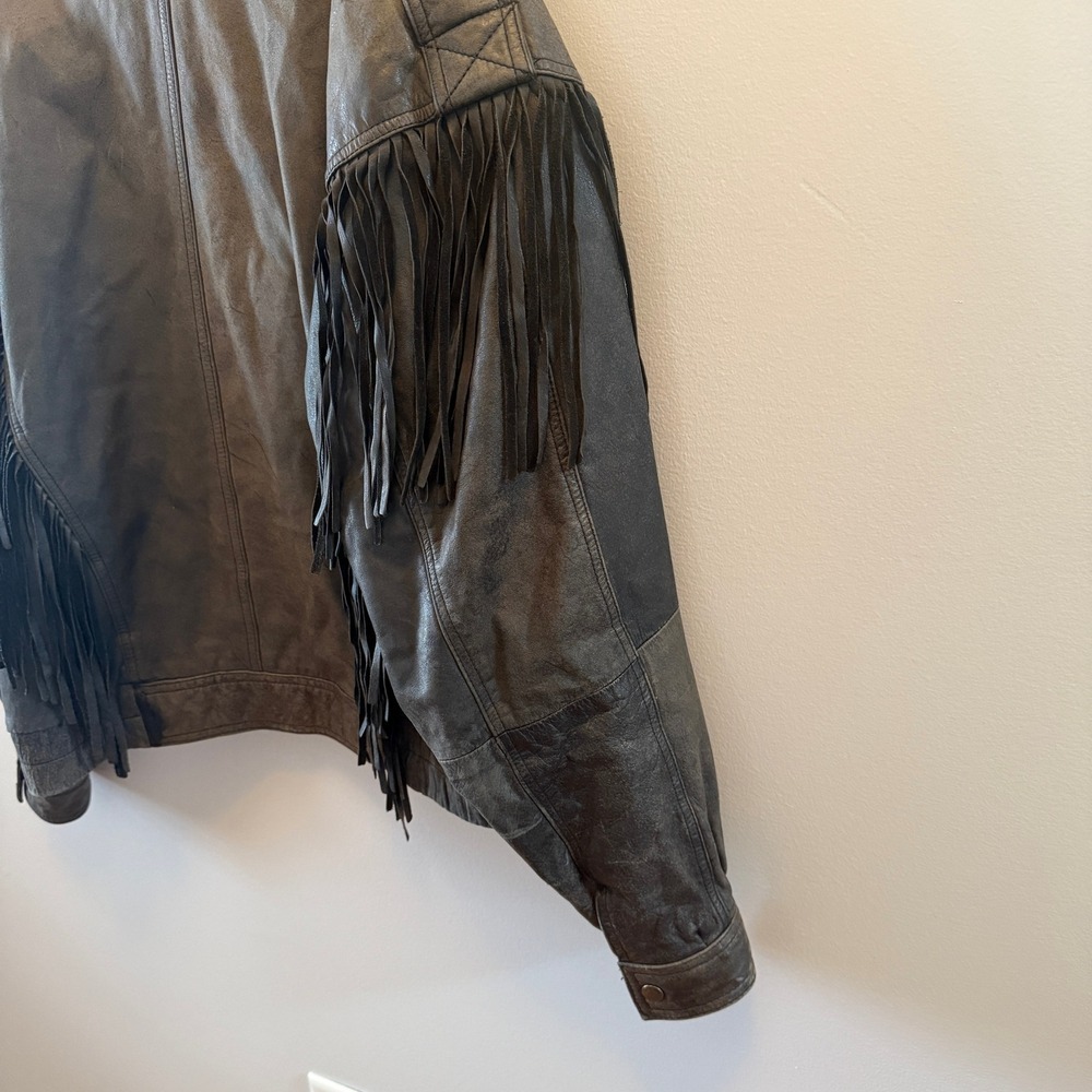 Vintage AM2 by Andrew Marc Leather Biker Jacket w/ Fringe – Size Medium - Picture 7 of 11